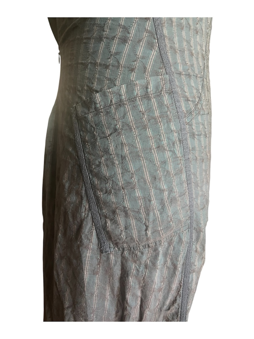 Y2K VTG Cop. Copine Fairy Grunge Midi Dress Gray SZ 40/M Striped Floral Skater - Picture 5 of 16